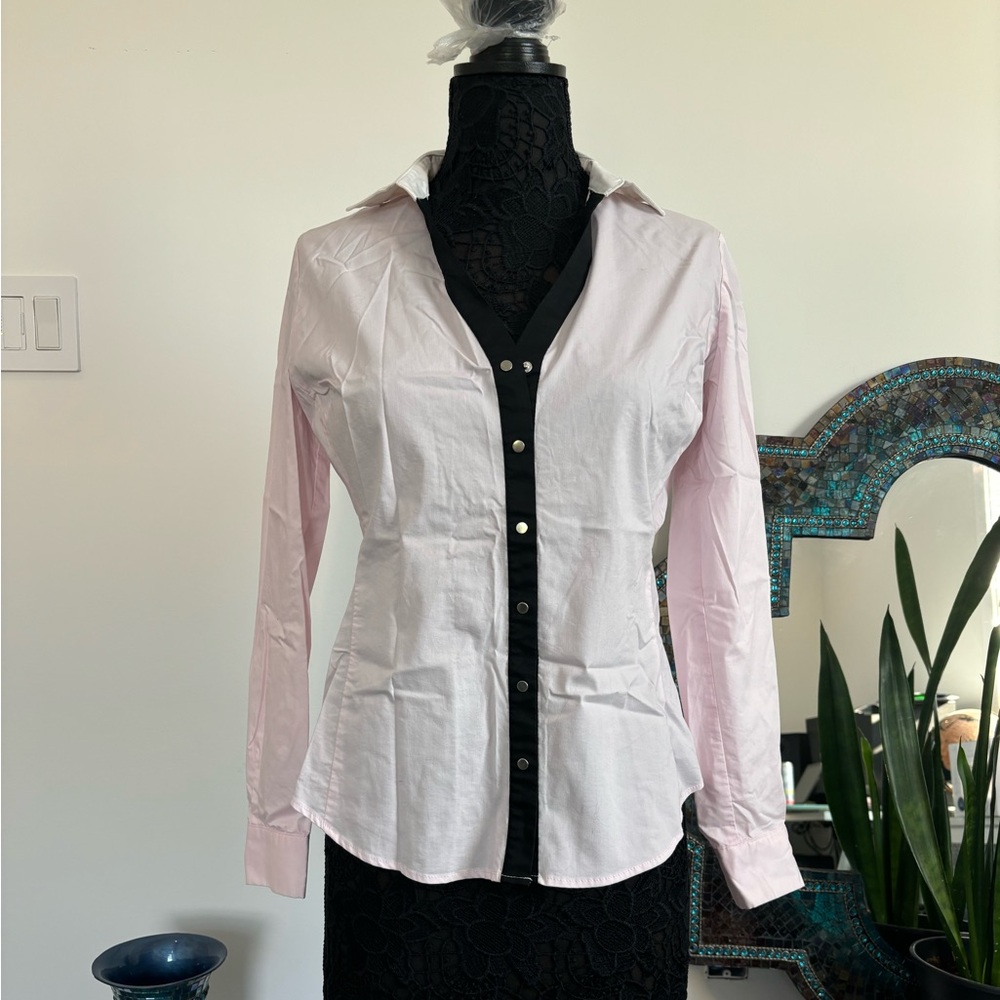 NY&C - Pale Pink, Black lining Button-up Blouse - Size Small (S-6)